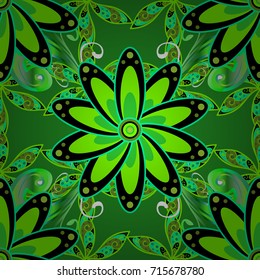 Seamless background pattern. Flowers of the valley on black, green and white background. Watercolor, hand drawn. Vector - stock.