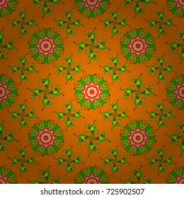 Seamless background pattern. Flowers of the valley on orange, green and yellow colors. Watercolor, hand drawn. Vector - stock.