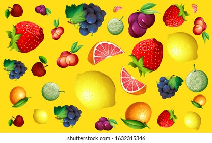 Seamless background pattern with fresh fruits illustration