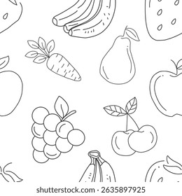 Seamless background pattern of fresh fruits and vegetables