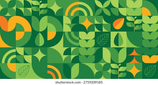 Seamless background pattern of fresh green natural leaves. Botanical foliage texture creating a clean, organic. Vector illustration.