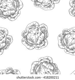Seamless background with a pattern of fresh head of cabbage
