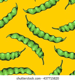 Seamless background with a pattern of fresh raw green bean pod