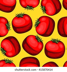 Seamless background with a pattern of fresh red ripe tomato