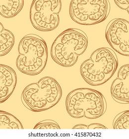 Seamless background with a pattern of fresh red ripe sliced tomato