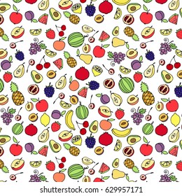 Seamless background, pattern of fruit vector illustration on white background.
