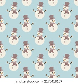 Seamless background pattern with funny snowman