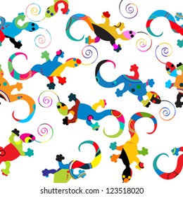 Seamless background pattern with gecko made of circles.