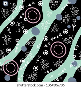 Seamless background with a pattern of geometric flowers. Floral background. Summer background with the plant design in the Scandinavian style. Vector Ditsy print.