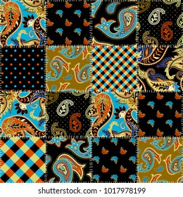 Seamless background pattern. Geometric patchwork pattern of a squares. Paisley ornament.