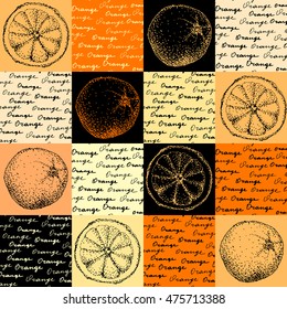 Seamless background pattern. Geometric background with the sketches of a orange