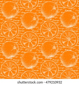 Seamless background pattern. Geometric background with the sketches of a orange
