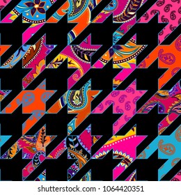 Seamless background pattern. Geometrical Hounds-tooth pattern in a patchwork style.