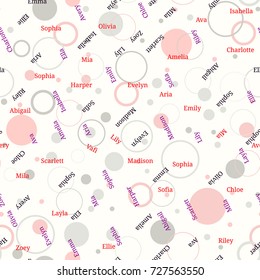 Seamless background pattern with girl name on red and black circle. Girl name seamless vector.