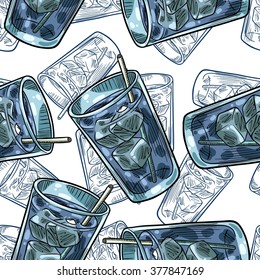 Seamless background with a pattern of glass of water