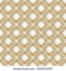 Seamless background pattern with golden colour ikat wave check pattern textile design.