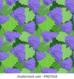 Seamless background pattern of grapes and leaves, vector illustration eps10