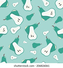 Seamless background pattern with green pears. Made in vector.