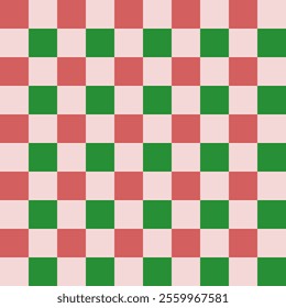 Seamless background pattern of green, red and pink squares arranged in rows.Vector illustration.