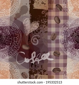Seamless background pattern. Grunge coffee pattern.