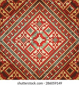 Seamless background pattern. Grunge embroidery pattern in retro style.
