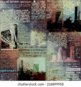 Seamless background pattern. Grunge newspaper with city image.