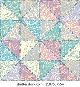 Seamless background pattern. Grunge paisley pattern in collage patchwork style. Ethnic indian style.