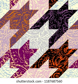 Seamless background pattern. Grunge paisley pattern in collage patchwork style. Ethnic indian style.