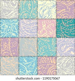 Seamless background pattern. Grunge paisley pattern in collage patchwork style. Ethnic indian style.
