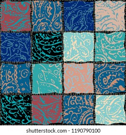 Seamless background pattern. Grunge paisley pattern in collage patchwork style. Ethnic indian style.