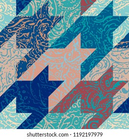 Seamless background pattern. Grunge paisley pattern in collage patchwork style. Ethnic indian style.