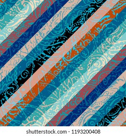 Seamless background pattern. Grunge paisley pattern in collage patchwork style. Ethnic indian style.