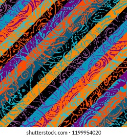 Seamless background pattern. Grunge paisley pattern in collage patchwork style. Ethnic indian style.