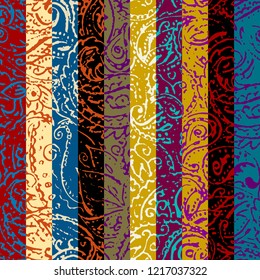 Seamless background pattern. Grunge paisley pattern in collage patchwork style. Ethnic indian style.