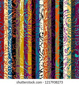 Seamless background pattern. Grunge paisley pattern in collage patchwork style. Ethnic indian style.