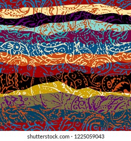 Seamless background pattern. Grunge paisley pattern in collage patchwork style. Ethnic indian style.