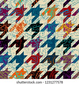 Seamless background pattern. Grunge paisley pattern in collage patchwork style. Ethnic indian style.