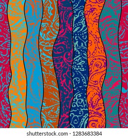 Seamless background pattern. Grunge paisley pattern in collage patchwork style. Ethnic indian style.