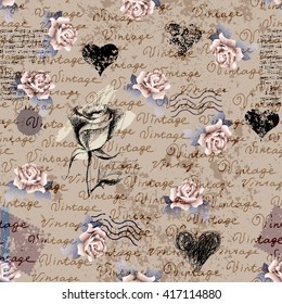 Seamless background pattern. Grunge pattern with a Vintage lettering.