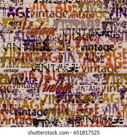 Seamless background pattern. Halftone grunge brown pattern with a Vintage words.