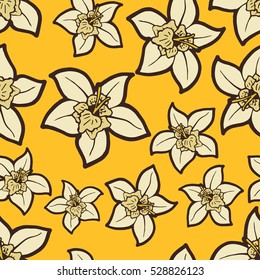 Seamless background with a pattern of hand drawn vanilla flower