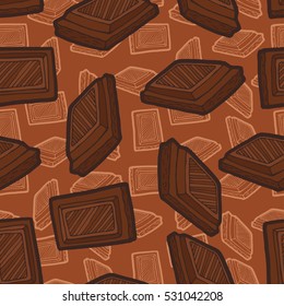 Seamless background with a pattern of hand drawn pieces of chocolate