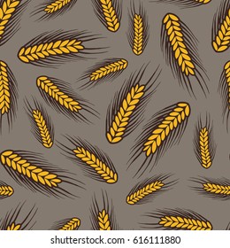 Seamless background with a pattern of hand drawn ears of barley grain cereal