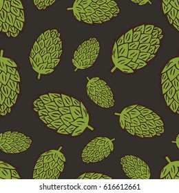 Seamless background with a pattern of hand drawn hop cones