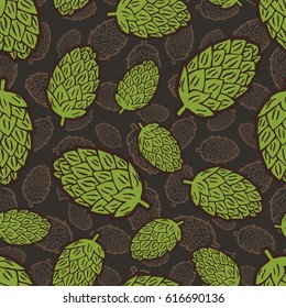 Seamless background with a pattern of hand drawn hop cones