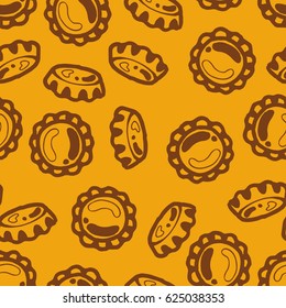 Seamless background with a pattern of hand drawn old metal classic cap for beer and soda bottles