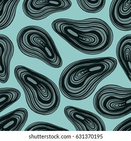 Seamless background with a pattern of hand drawn closed mussel oyster