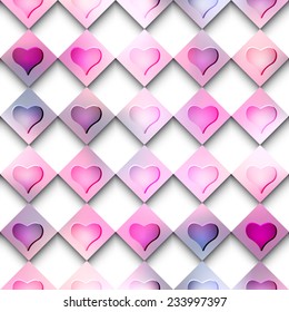 Seamless background pattern. Hearts on checkered background.