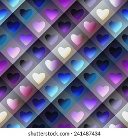  Seamless background pattern. Hearts pattern on geometric background.