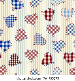 Seamless background pattern. Hearts pattern in a patchwork style.
